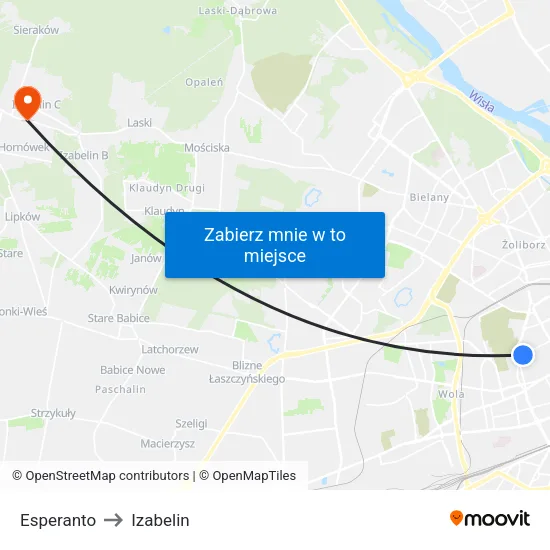 Esperanto to Izabelin map