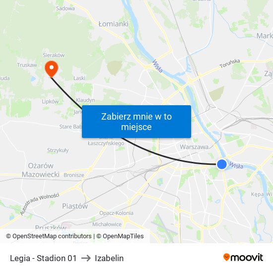 Legia - Stadion 01 to Izabelin map