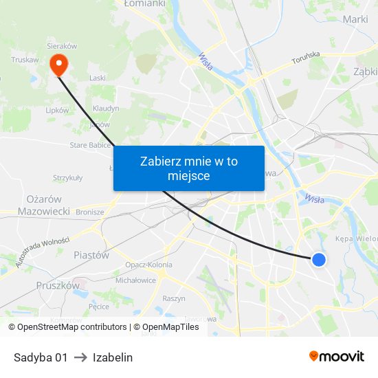 Sadyba 01 to Izabelin map