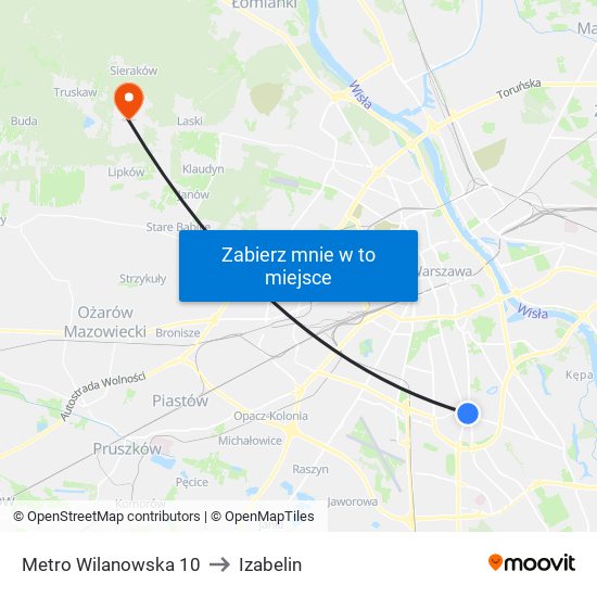 Metro Wilanowska 10 to Izabelin map