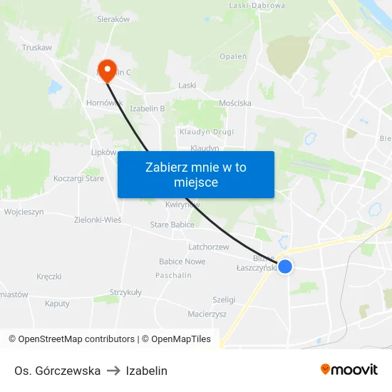 Os. Górczewska to Izabelin map
