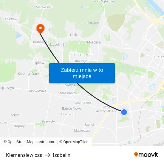 Klemensiewicza to Izabelin map