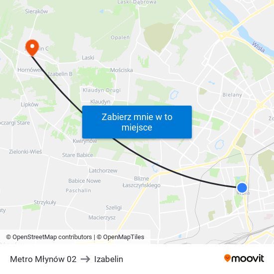 Metro Młynów 02 to Izabelin map