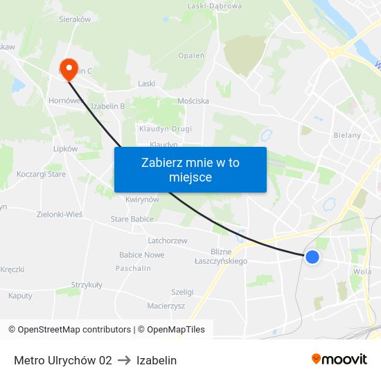 Metro Ulrychów 02 to Izabelin map