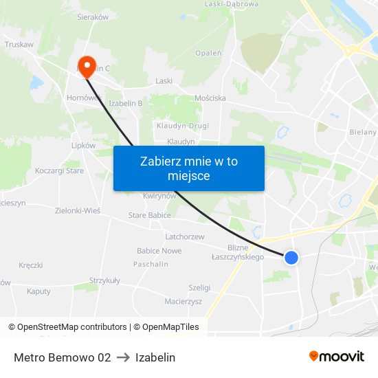 Metro Bemowo 02 to Izabelin map