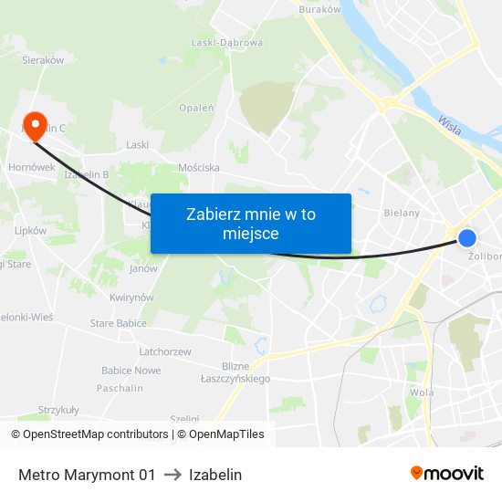 Metro Marymont 01 to Izabelin map