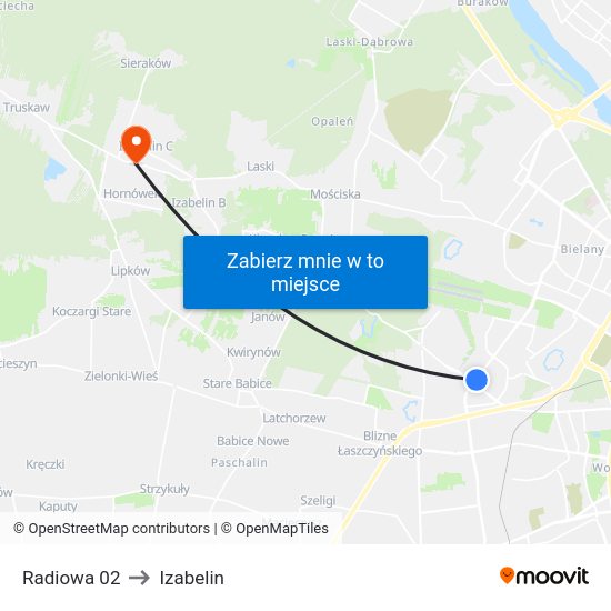 Radiowa to Izabelin map