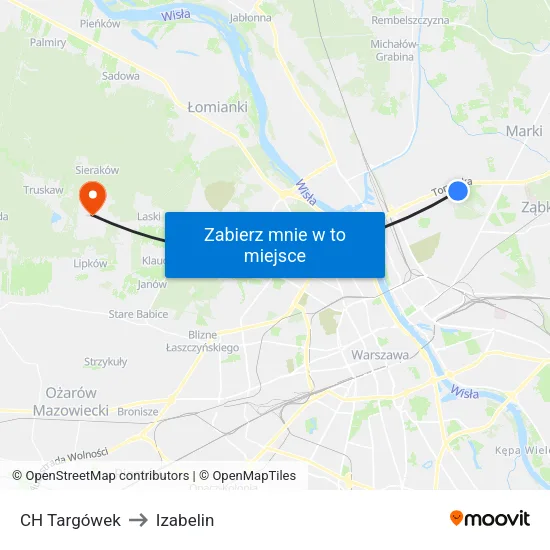 CH Targówek to Izabelin map