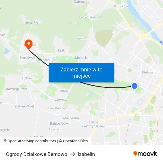 Ogrody Działkowe Bemowo to Izabelin map