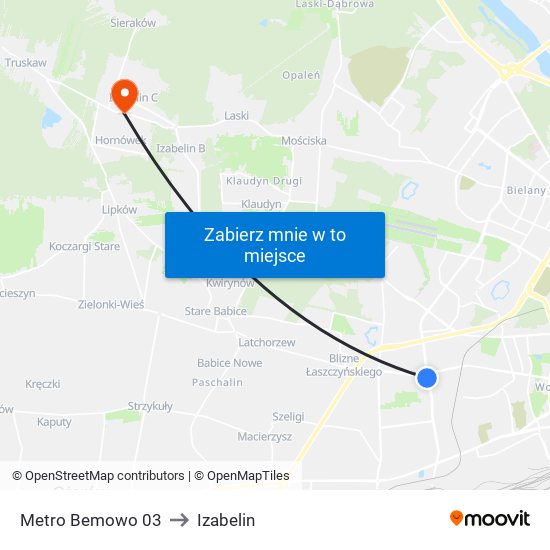 Metro Bemowo 03 to Izabelin map