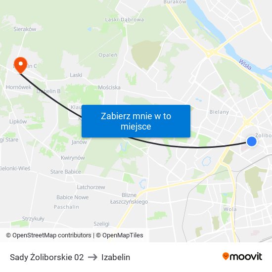 Sady Żoliborskie 02 to Izabelin map