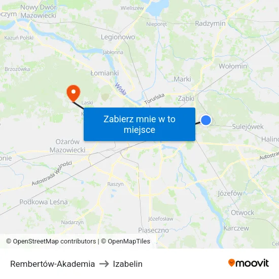 Rembertów - Akademia to Izabelin map