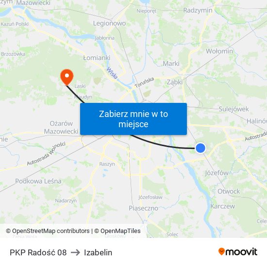 PKP Radość 08 to Izabelin map