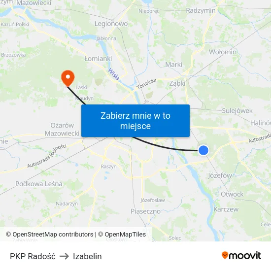 PKP Radość to Izabelin map