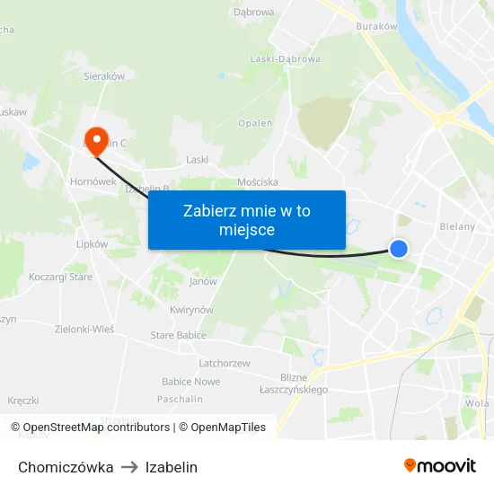Chomiczówka to Izabelin map