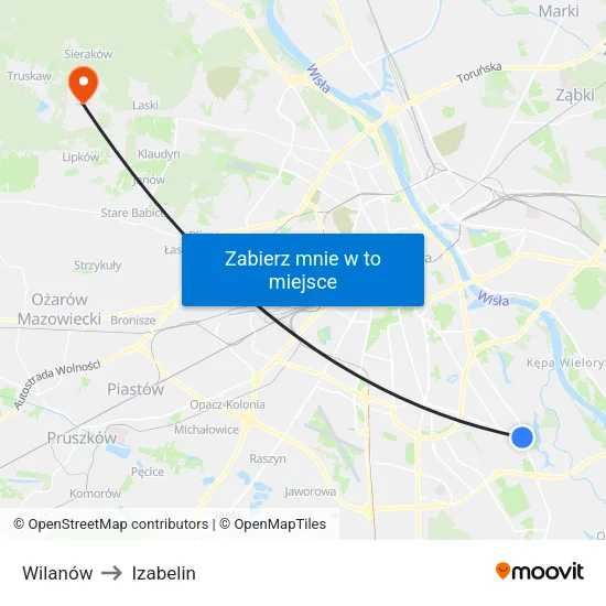Wilanów to Izabelin map