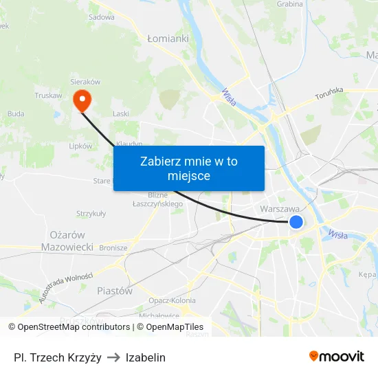 Pl. Trzech Krzyży to Izabelin map