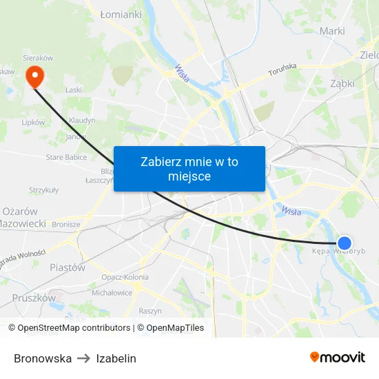 Bronowska to Izabelin map