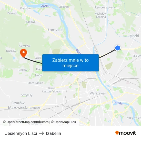 Jesiennych Liści to Izabelin map