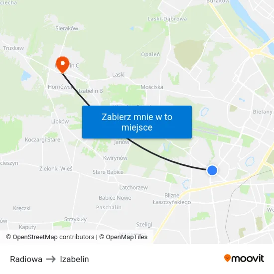Radiowa to Izabelin map