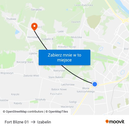 Fort Blizne 01 to Izabelin map