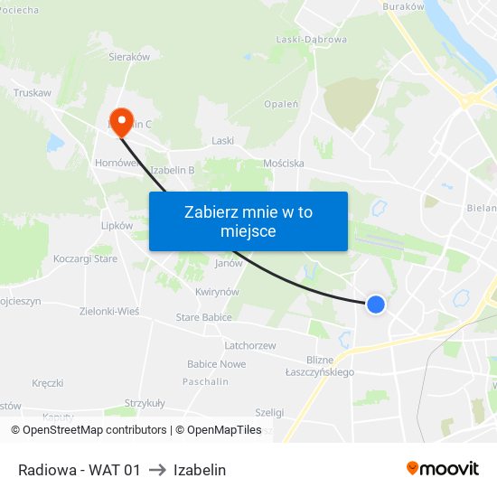 Radiowa-Wat to Izabelin map