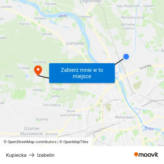 Kupiecka to Izabelin map