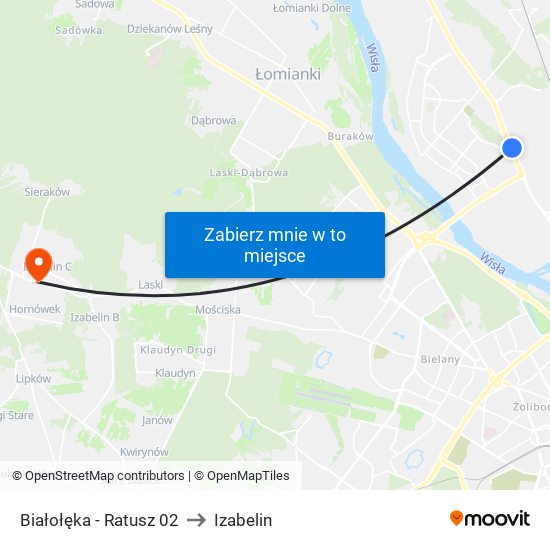 Białołęka - Ratusz 02 to Izabelin map