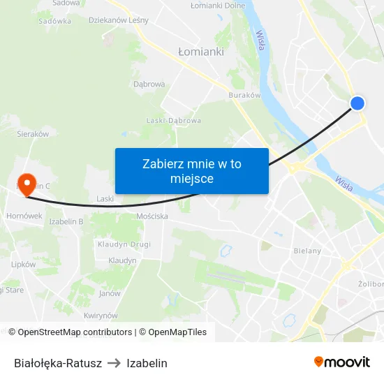 Białołęka - Ratusz to Izabelin map