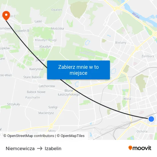 Niemcewicza to Izabelin map