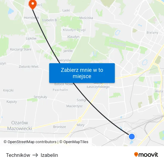 Techników to Izabelin map