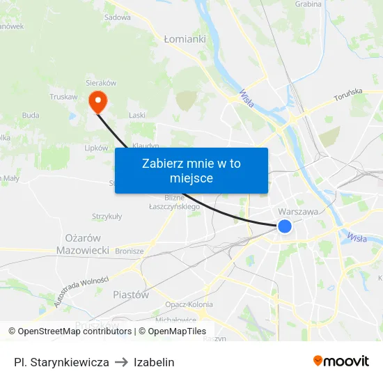 Pl. Starynkiewicza to Izabelin map