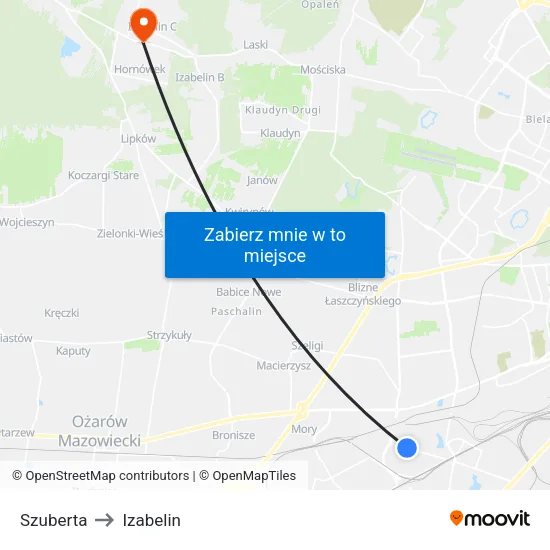 Szuberta to Izabelin map