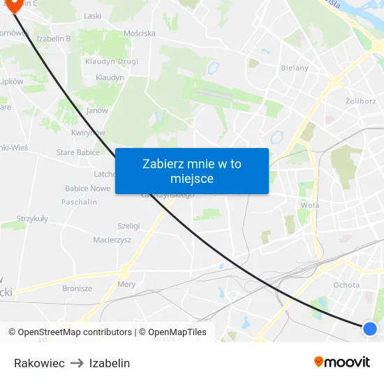 Rakowiec to Izabelin map