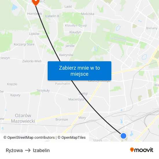 Ryżowa to Izabelin map