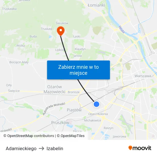 Adamieckiego to Izabelin map