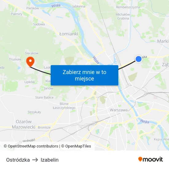 Ostródzka to Izabelin map