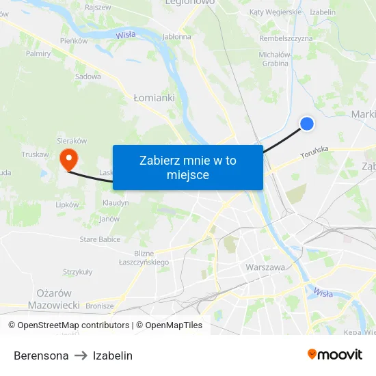 Berensona to Izabelin map