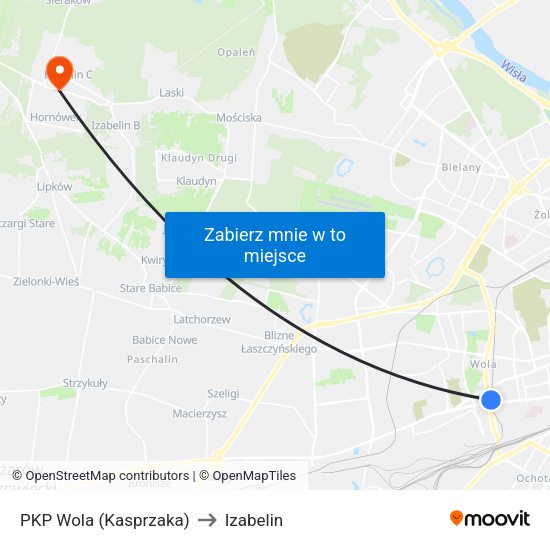 PKP Wola (Kasprzaka) to Izabelin map