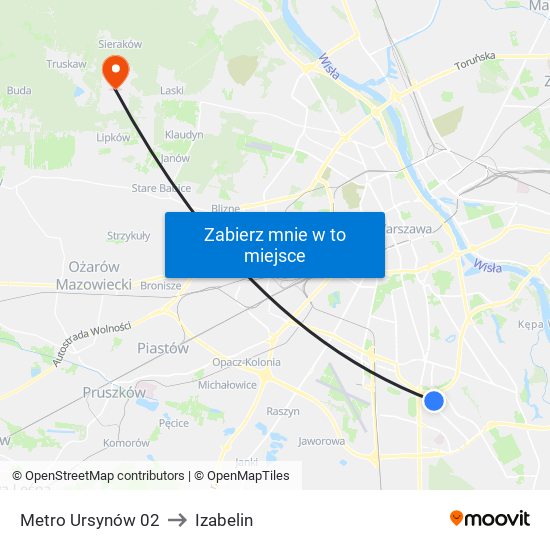 Metro Ursynów 02 to Izabelin map