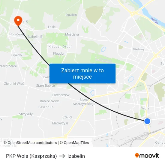 PKP Wola (Kasprzaka) to Izabelin map