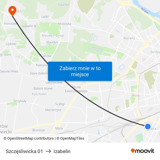 Szczęśliwicka 01 to Izabelin map