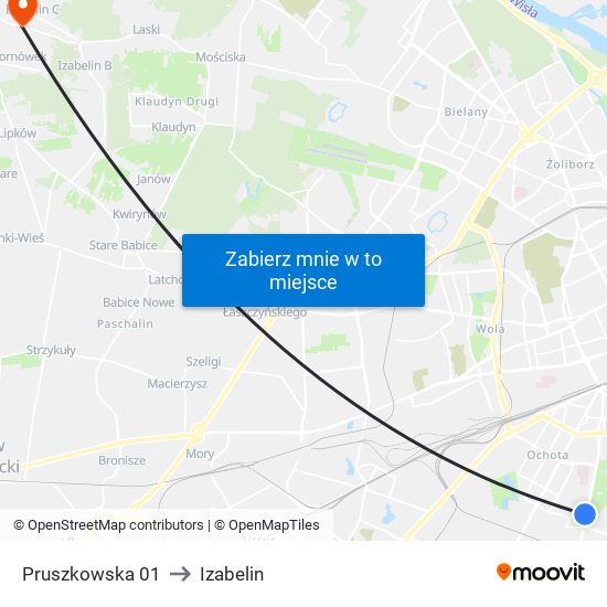 Pruszkowska 01 to Izabelin map