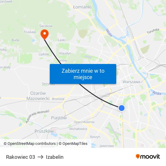 Rakowiec to Izabelin map