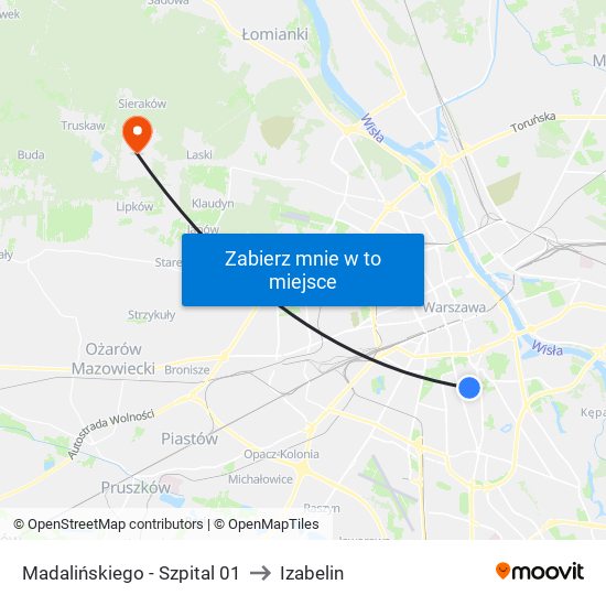 Madalińskiego-Szpital to Izabelin map