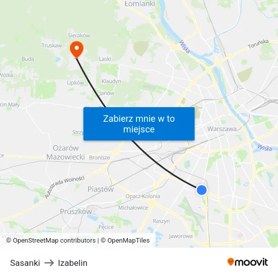 Sasanki to Izabelin map