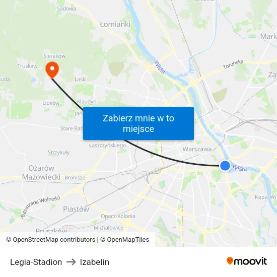 Legia - Stadion to Izabelin map