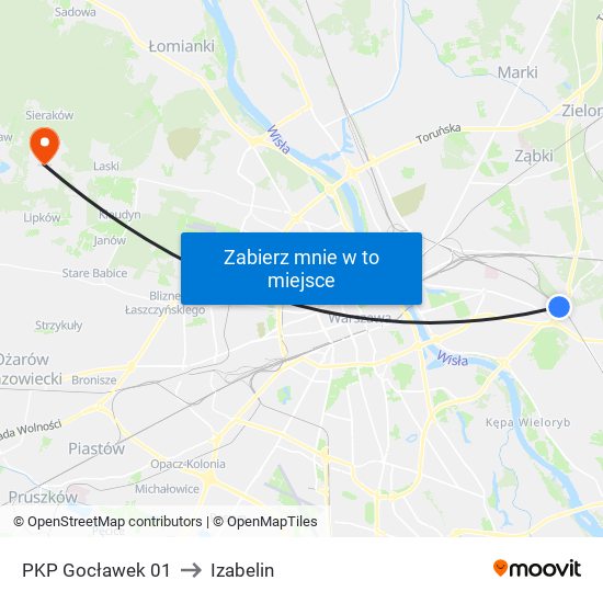 PKP Gocławek 01 to Izabelin map