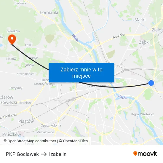 PKP Gocławek to Izabelin map