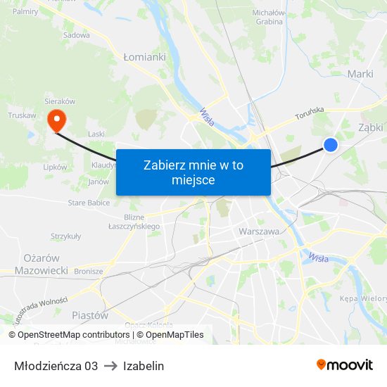 Młodzieńcza 03 to Izabelin map